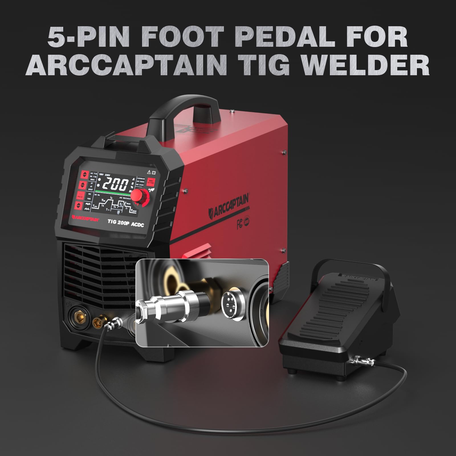 ARCCAPTAIN TIG - Pedal de soldadura de 5 pines para ARCCAPTAIN TIG200 TIG200P TIG200PACDC TIG205PRO TIG205PRO Área de contacto más amplia y pedal de pie con diseño de correa