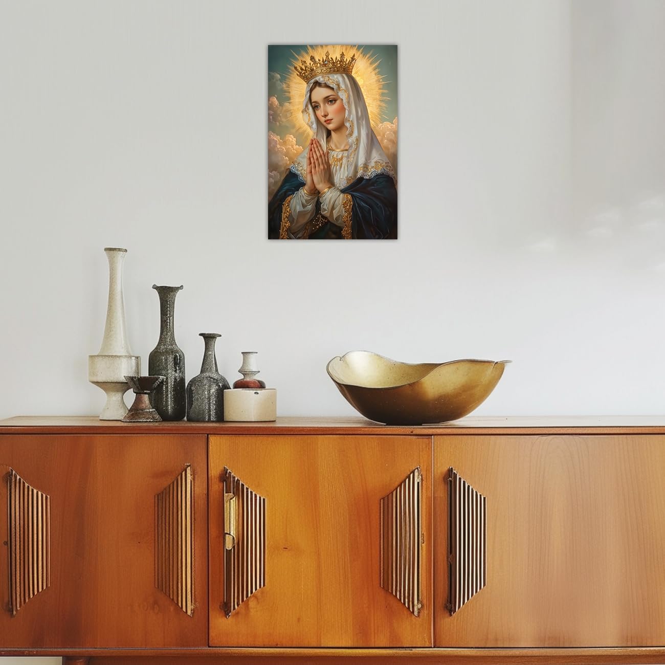 AWPANERAR 聖母マリア ウォールアート クリスチャン キャンバスプリント 宗教的 カトリックポスター マリア 着用 ゴールド