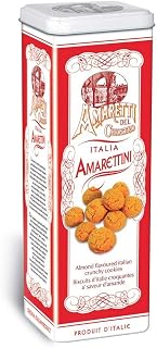 Chiostro Amarettini Mini Crunchy Amaretti Cookies without Sugar Topping in Tower Tin, Gluten Free, 7.9 ounces, Imported from Italy