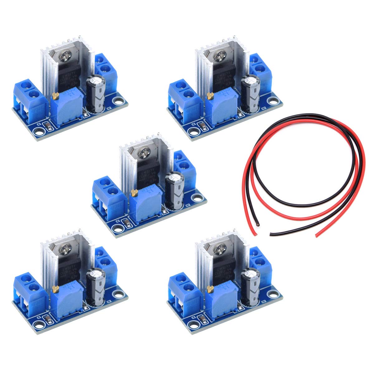 DAOKI5PCS LM317 DC-DC Converter Adjustable Step-Down Voltage Regulator Board for Ardunio with 24 AWG Wire