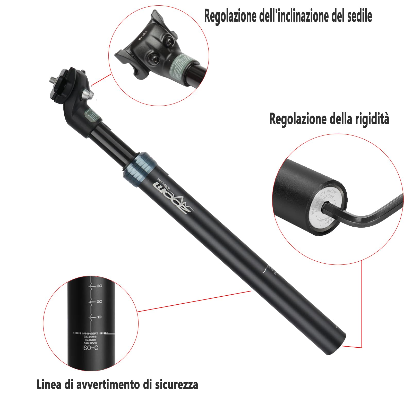 Reggisella con sospensione per bicicletta, reggisella a molla, lega di alluminio, diametro 27,2 mm/30,8 mm/30,9 mm/31,6 mm, adatto per biciclette elettriche, mountain bike, city bike