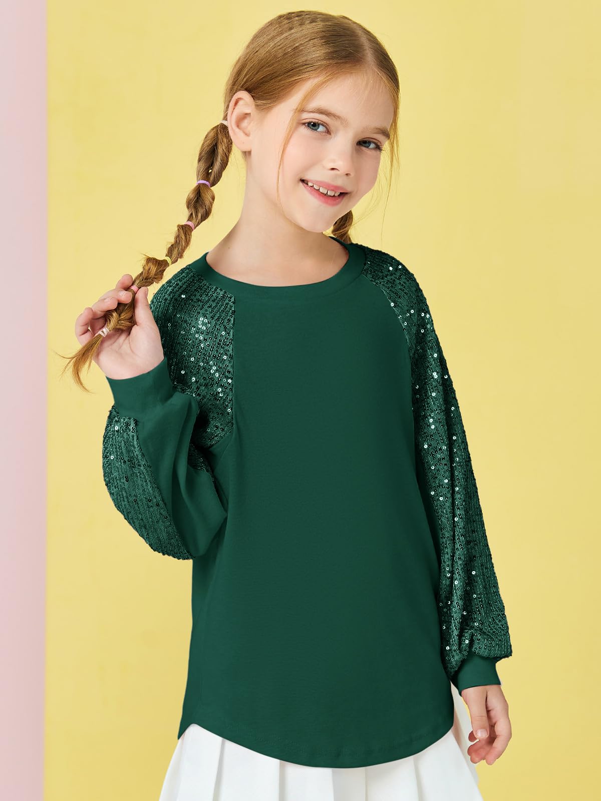 Haloumoning Sudaderas con lentejuelas y cuello redondo para niñas de 5 a 14