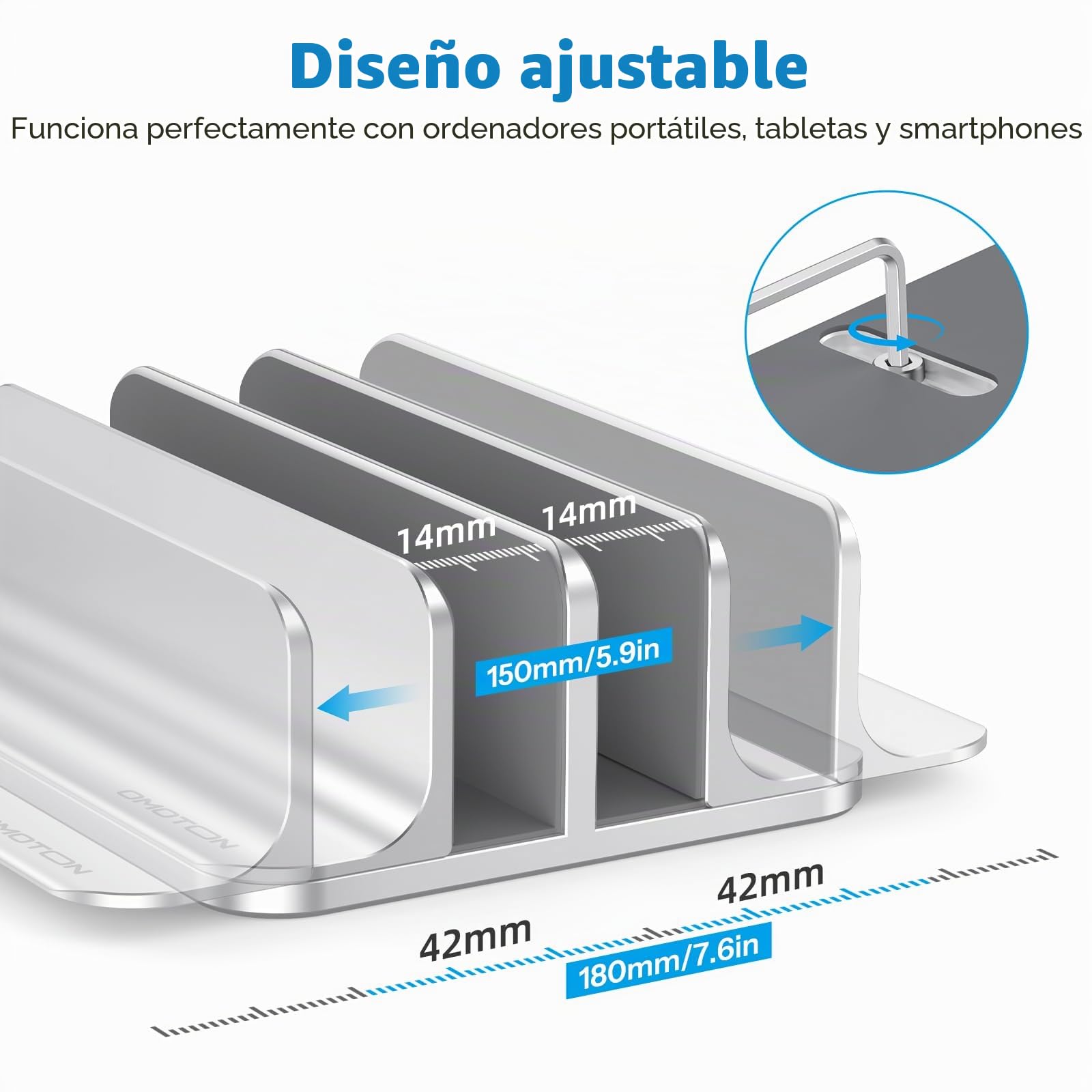 OMOTON [Versión actualizada de Doble Soporte Vertical para Ordenador portátil, Doble Soporte de Escritorio con Base Ajustable (para portátiles de hasta 17,3 Pulgadas) para Todos los MacBook Air/Pro