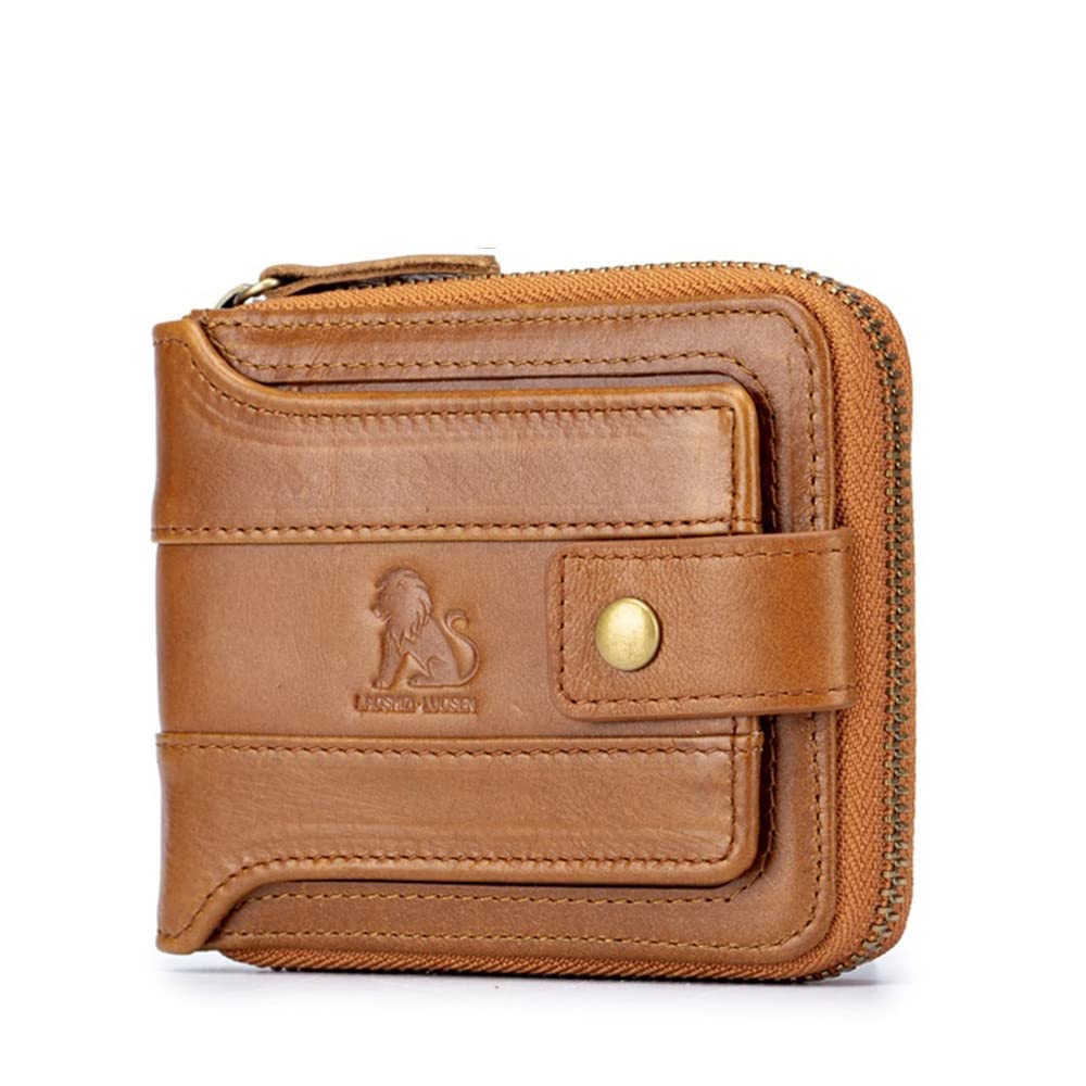 Portamonete da Donna, Porta Carte di Credito Portafoglio da Uomo Moda Fibbia Portafoglio Corto in Pelle con Cerniera Multi Slot for Carte Portafoglio antifurto (Color : Bruin, Size : A)