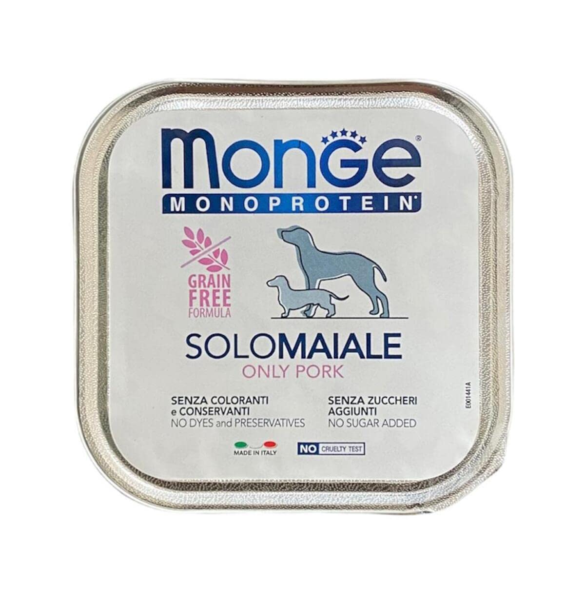 Monge Monoprotein Cibo umido per Cane solo Maiale, naturalmente senza coloranti, conservanti e zuccheri aggiunti. Confezione da 24 vaschette (1 = 150gr.)