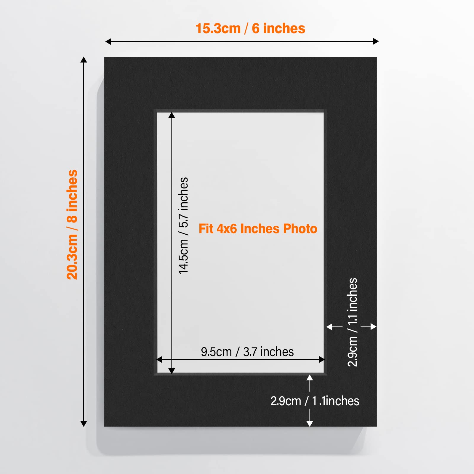 8Pcs Black Picture Mounts, 8x6 Inch Picture Frame Mounts to Fit for 6x4 Inch Pictures, Acid Free Photo Mount with Aperture - Image 2