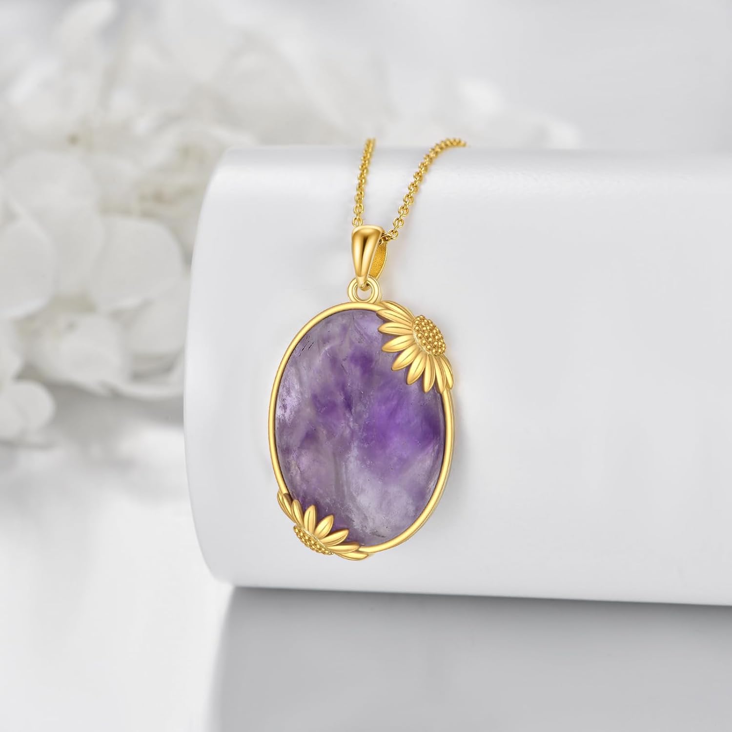 AXELUNA Sunflower Necklace Sterling Silver Daisy Amethyst Stone Pendant Necklace Sunflower Jewelry for Women Mom - Image 4