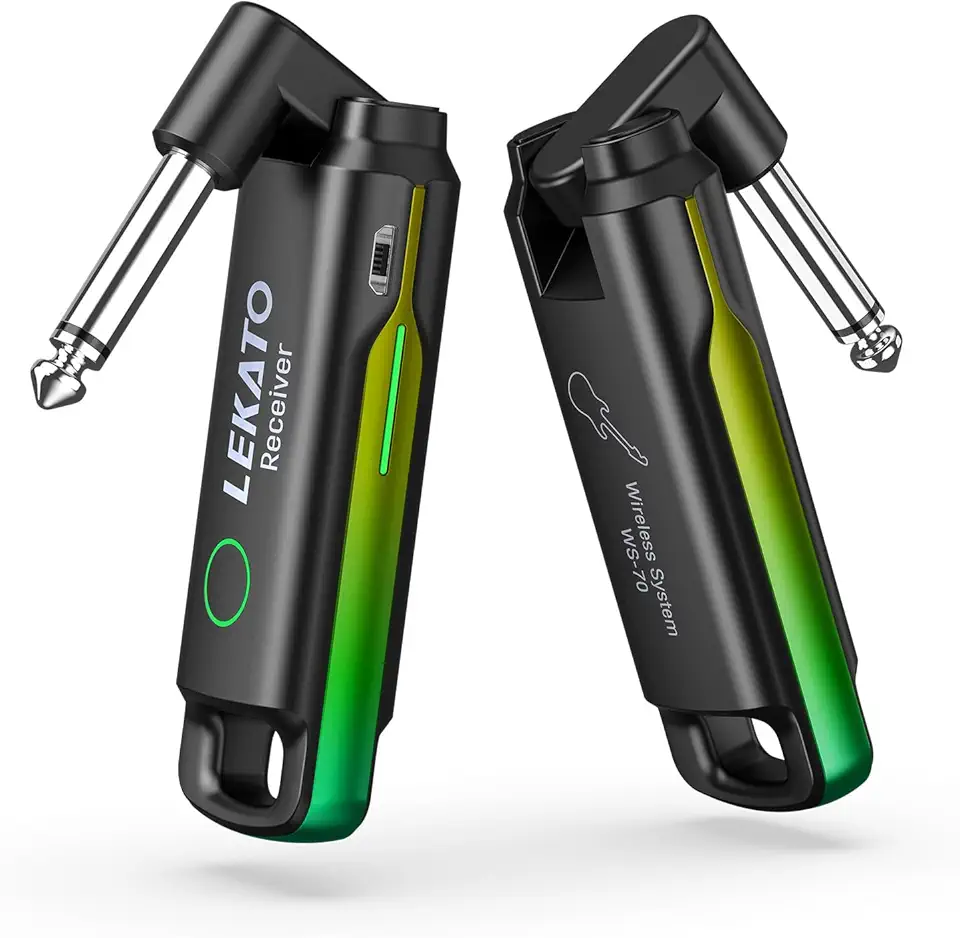 LEKATO Sistema de guitarra sem fio UHF sem fio transmissor receptor de áudio recarregável sem fio transmissor e receptor de guitarra com 70 canais sem fio para guitarra baixo instrumentos elétricos
