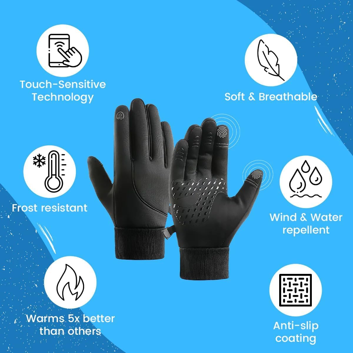 Arcticz Premium Thermo Gloves - Cold Weather, Touch Screen, Waterproof (Black, XL)