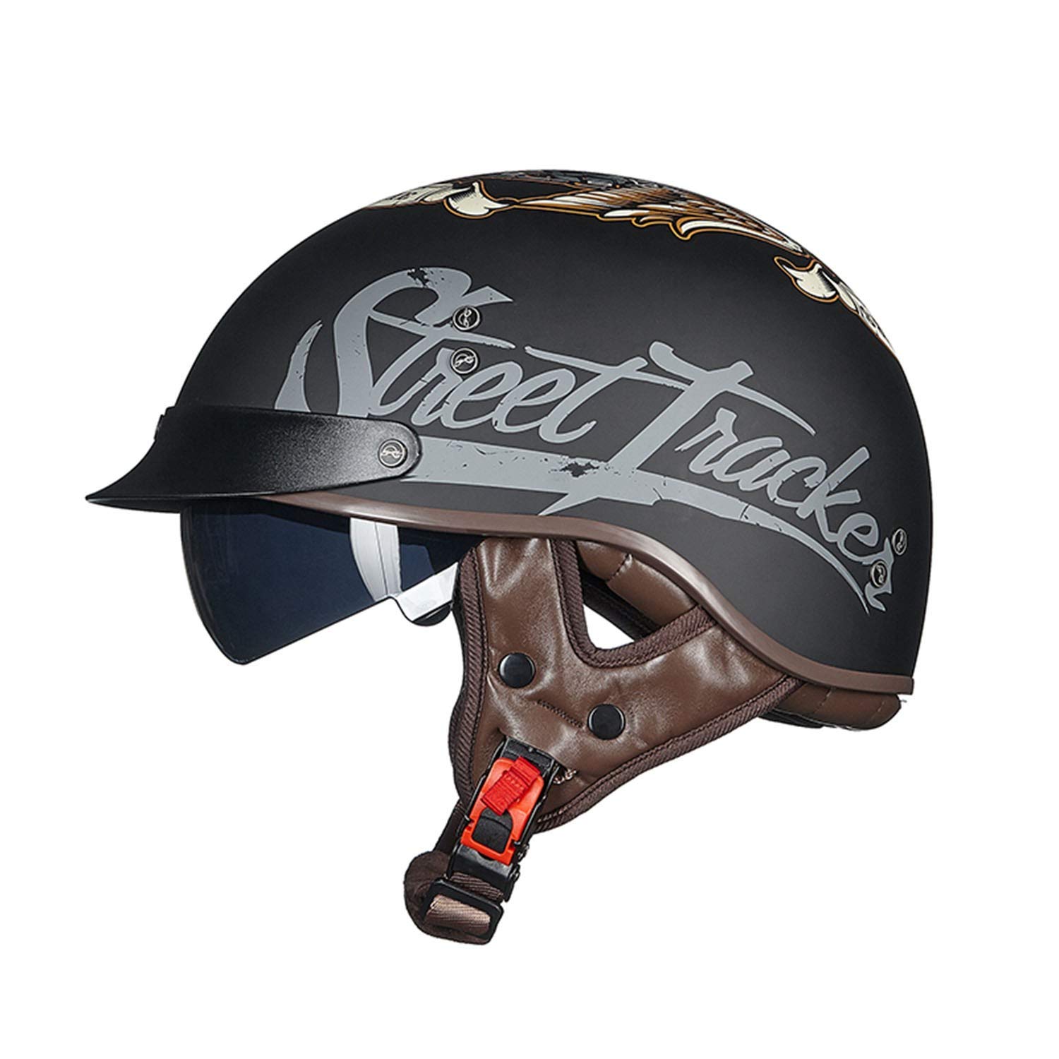 Mezzo Casco Moto Vintage Con Visiera - Certificato ECE - Leggero In ABS, Per Uomo E Donna - Taglie M, L, XL, XXL - Per Cruiser, Chopper, Mofa - 3