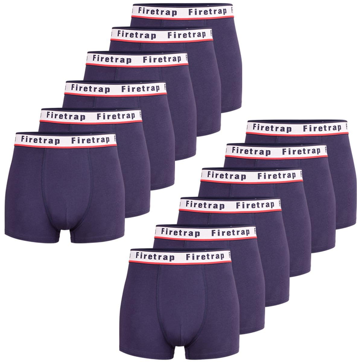 Firetrap Mens 12 Pack Designer Boxer Shorts, Underwear Gift Set Trunks Comfortable Stretch Cotton Plain Colours Mens Briefs All Blue M
