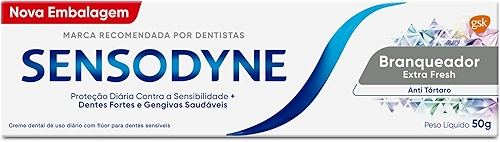 Sensodyne NOVO Creme Dental Branqueador Extra Fresh com Flúor, Anti Tártaro, Proteção Diária Contra Sensibilidade, 50g