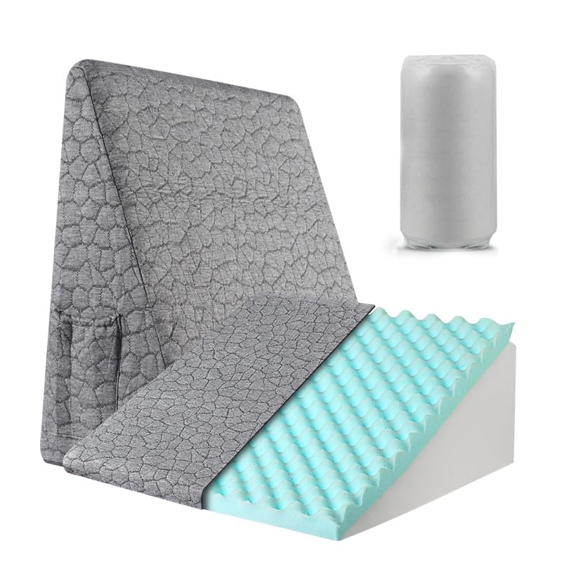 Bespilow Triangle Wedge Pillow for Sleeping Bed Wedge Pillow for After Surgery Elevated Pillow Wedge for Acid Reflux Gerd Snoring Back Pain, 2 Exclusive Pockets | Cooling Gel Memory Foam TopOEKO-TEX STANDARD 100