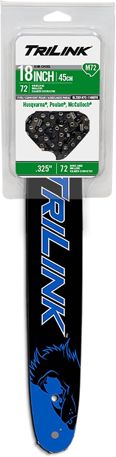 TriLink BL2501872-11095TK 18" Bar and Chain Combo Laminate Sprocket Nose Bar Type, .050" Chainsaw Gauge, .325" Chainsaw Pitch, 72 Drive Links, Semi-Chisel Reduced Kickback Type