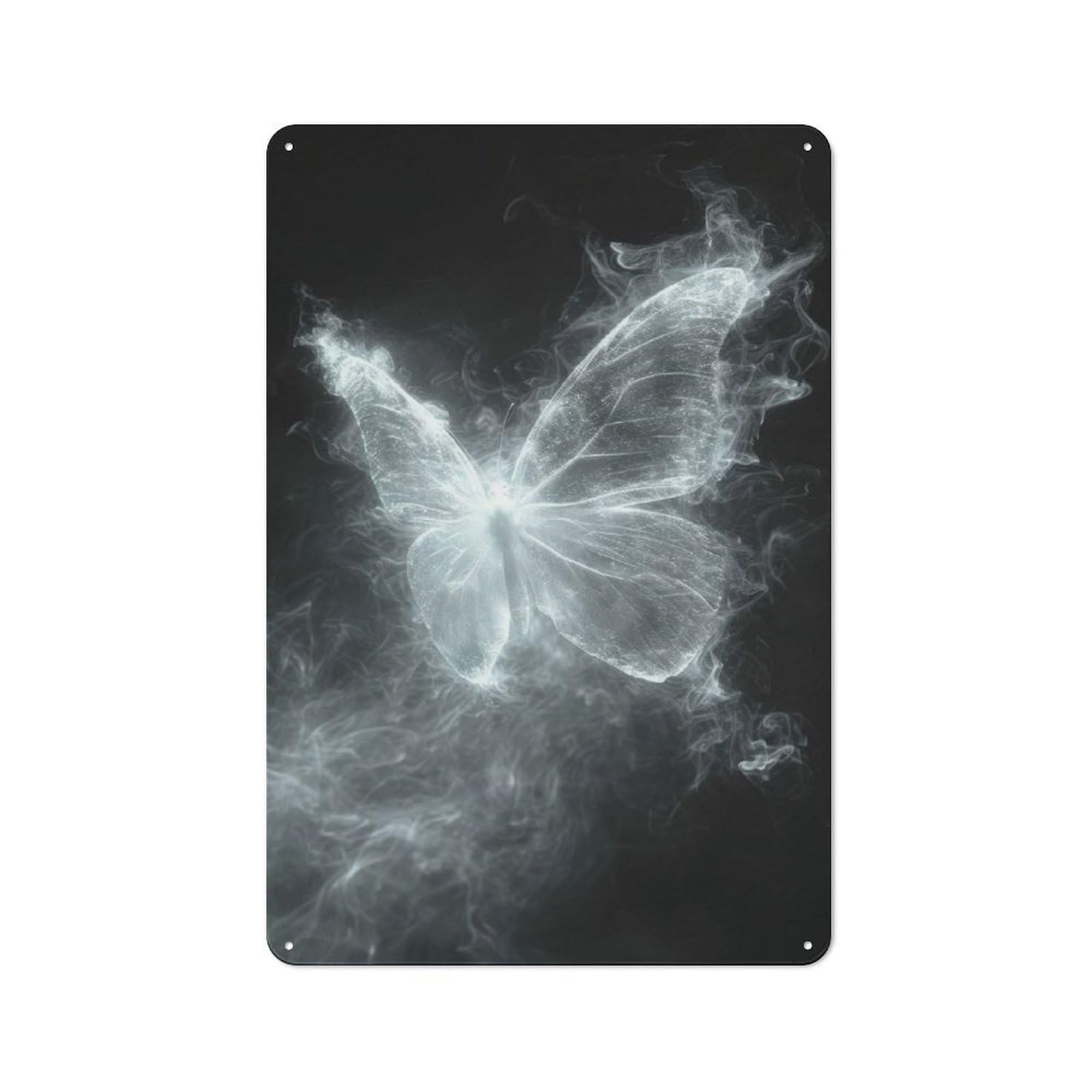 Junmoney White Ghost Butterfly Metal Wall Sign 30X20cm, Rustic Decor For Hallway Wall, For Metal Sign Collectors, For Garage And Workshop Walls