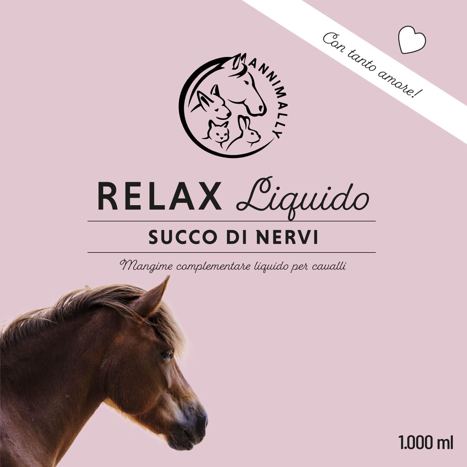 Relax Liquid per cavalli 1000ml, succo calmante per cavalli con valeriana, luppolo, triptofan, B12, magnesio e calcio liquido - Contro l'ansia, lo stress e per il trasporto