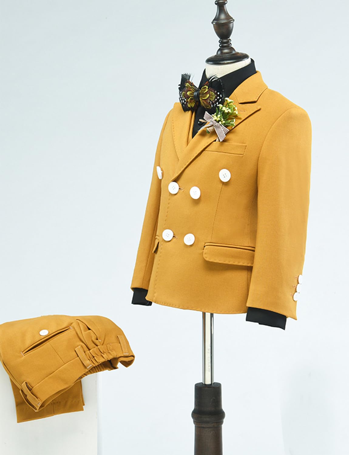 Jungen Solider Anzug Dreiteiliges Set Zweireihige Jacke mit V-Ausschnitt Weste und Hose