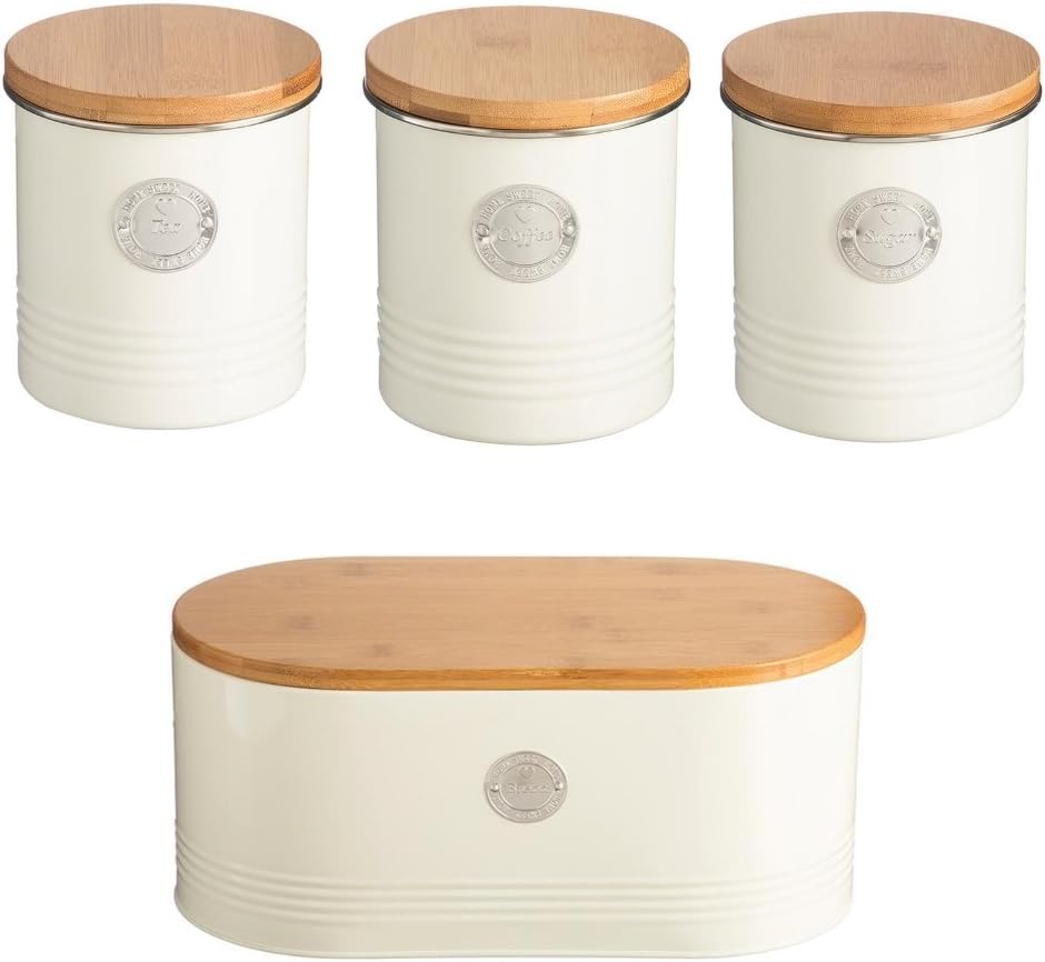 Typhoon Living Cream Bread Bin with Tea Coffee and Sugar Storage Canister Amazon.co.uk