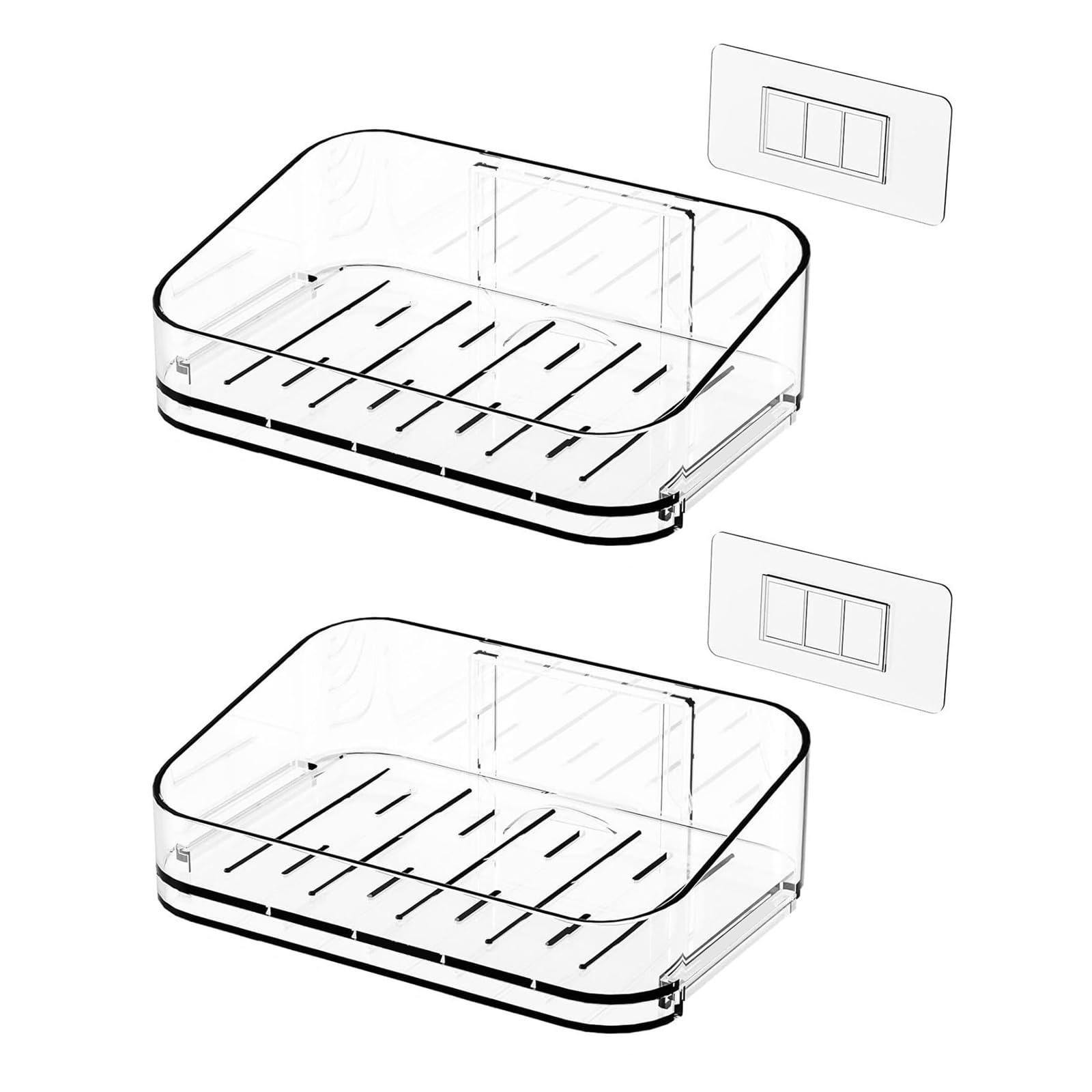 Jazuaiao Clear Soap Savers 2Pcs Set Nonslip Adhesive Mounting for Shower Wall and Countertops Detachable Drainage Tray Countertop Soap Tray