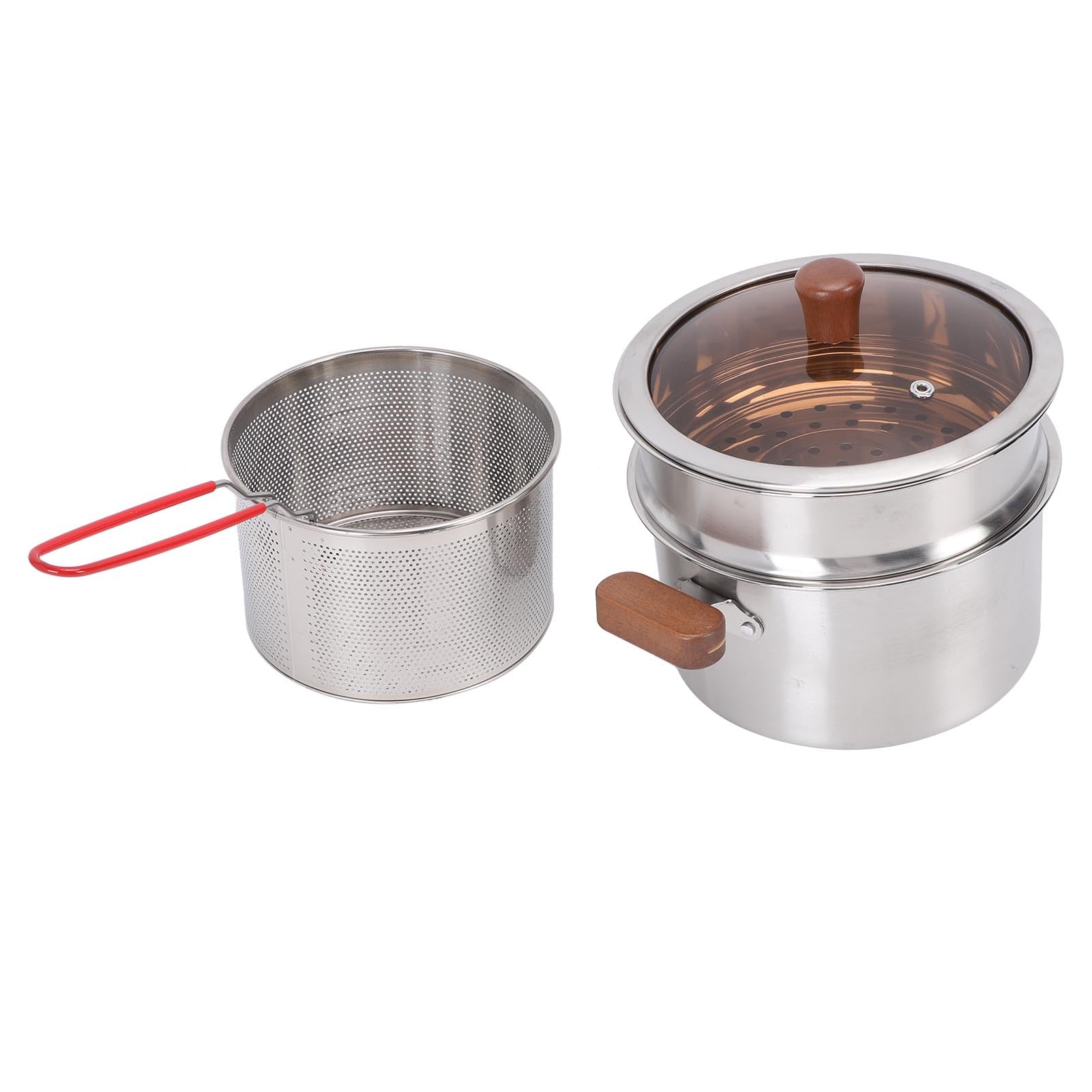 KIMISS Olla de Acero Inoxidable con Tapa y Colador - Utensilios de Cocina Multiusos para Sopa para Inducción, Cocer Al y Freír - Construcción Duradera de Acero 304
