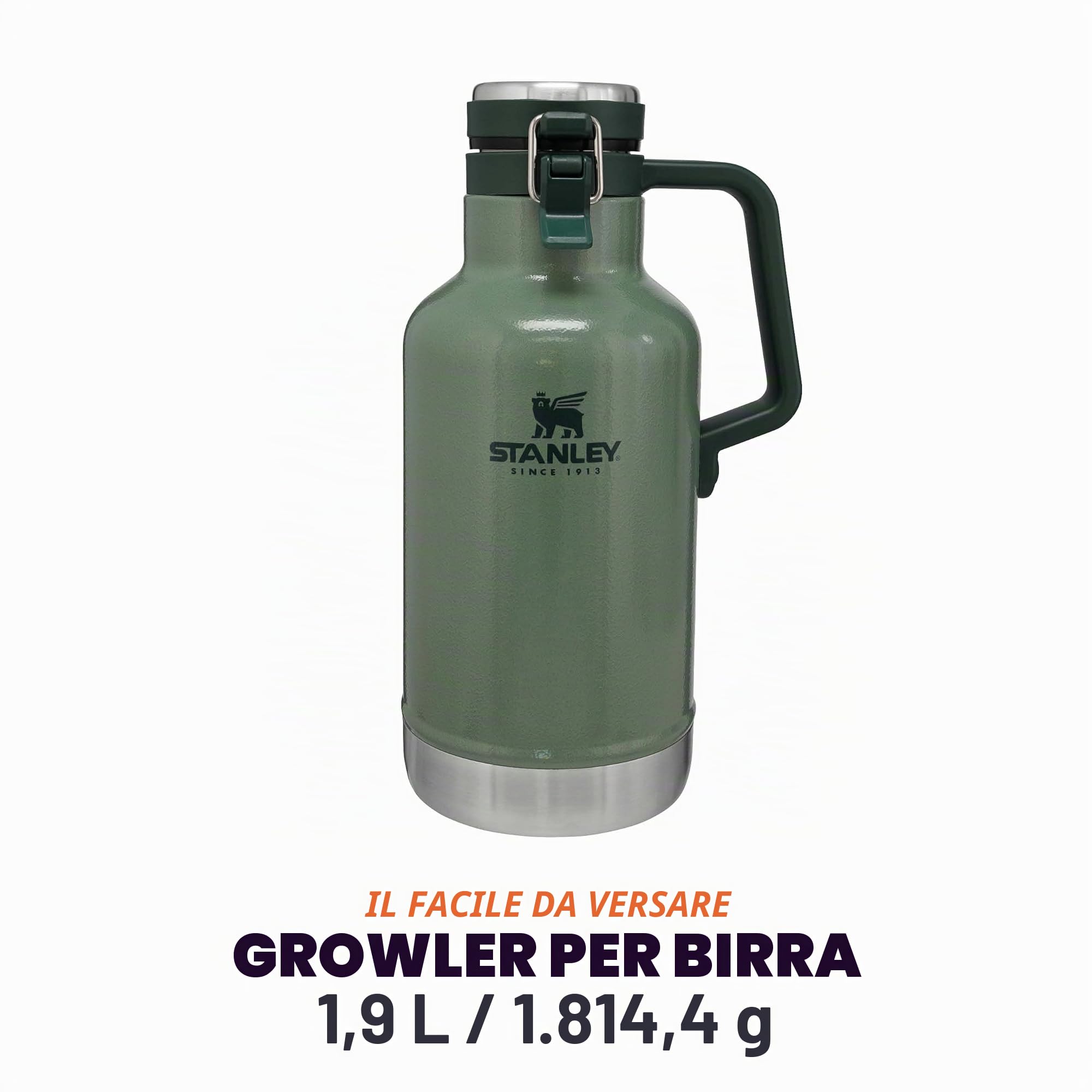 Stanley Classic Easy-pour Growler 1,9 l / 60 oz Hammertone Verde