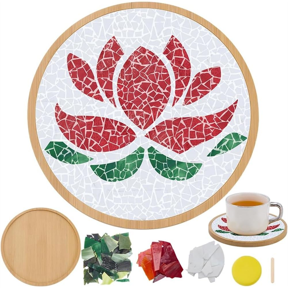 Hndhbfgrt Home Desktop Decor DIY Mosaic Coaster Kit Colorful Tiles Pieces for Adults Beginners Gift