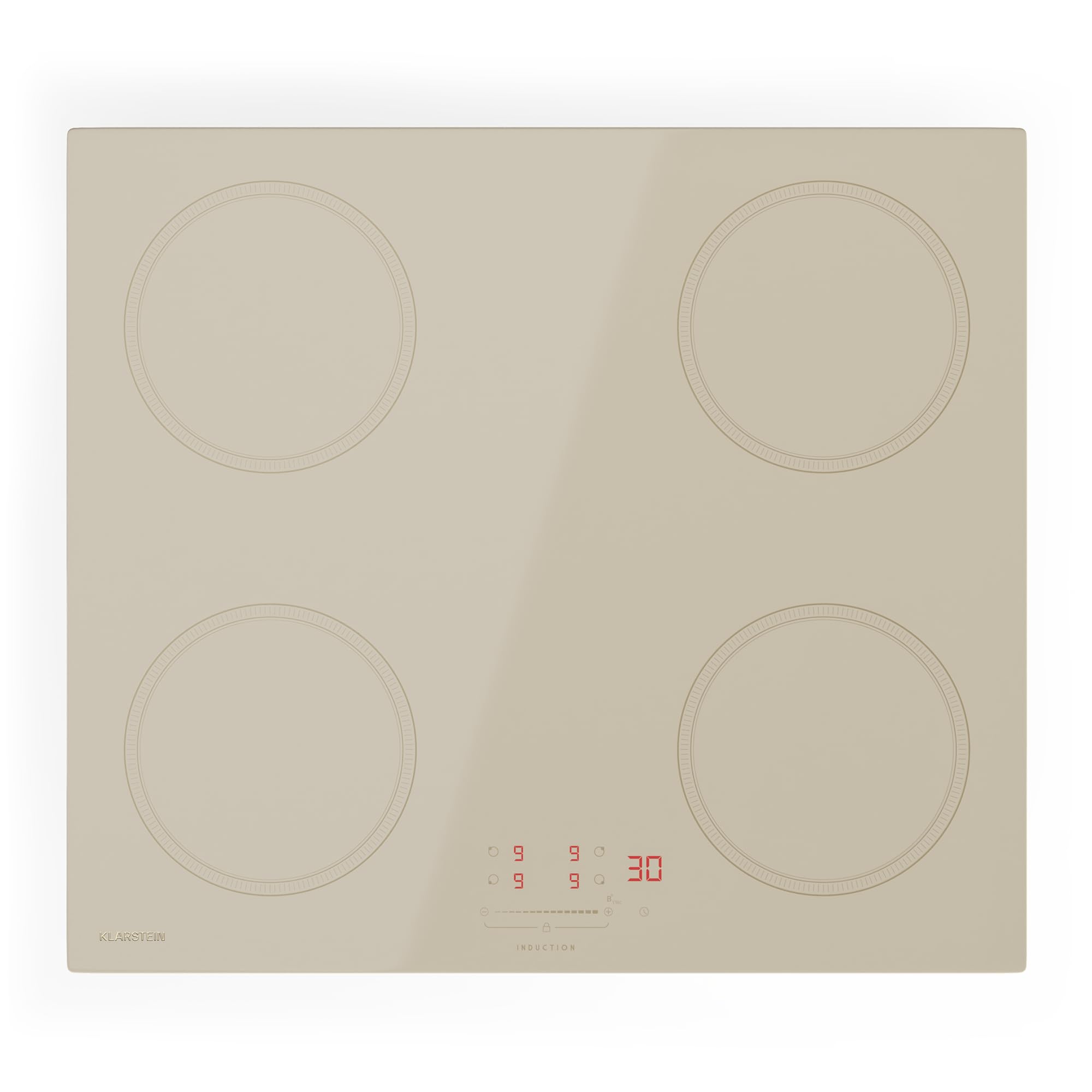 Klarstein Victoria Placa Inducción - 4 Zonas, 7000W Con Potenciadores, Control Deslizante, Temporizador & Bloqueo Infantil, Cristal Cerámico Crema, Diseño Encastrable 59cm