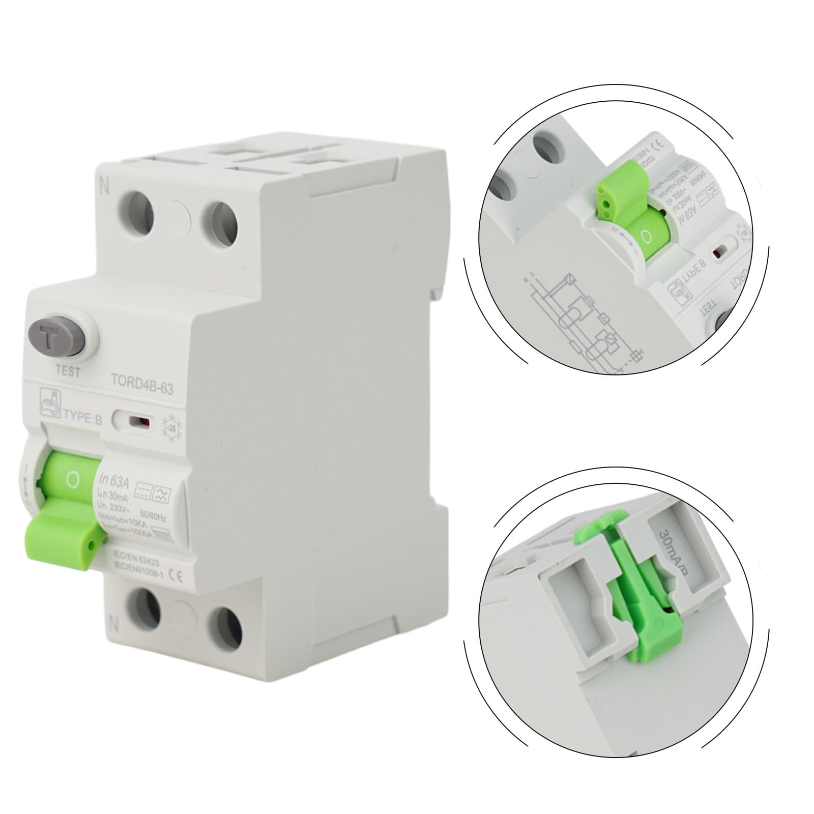 Tipo B RCD Interruttore 2P 63A 30mA 6kA DC RCCB EV Ricarica Stazione Pila Guasto a Terra per Protezione Sicurezza Elettrica