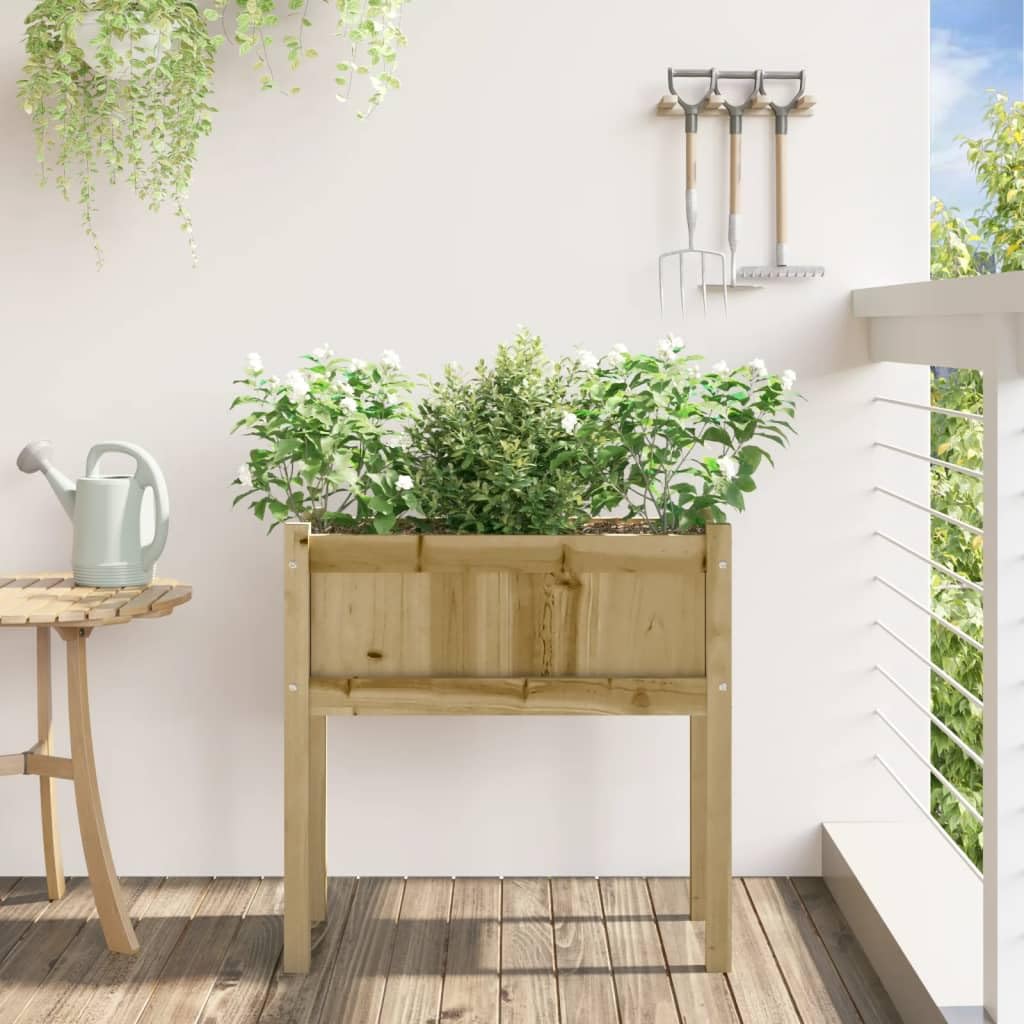 Macetero con patas 70 x 31 x 70 cm, madera de pino impregnada, bancal alto para jardín y terraza, robusta jardinera para cultivo de verduras