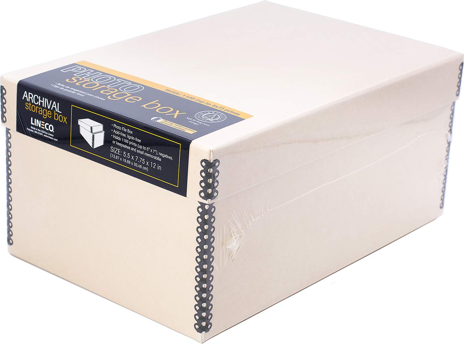 Lineco Archival Photo Storage Box, Holds up to 1100 of 5x7 Pictures, 4x6 Photo Container with Removable Lid. Protect Snapshot, Negatives, Prints, Films, Card, 5"x7"x12", Tan