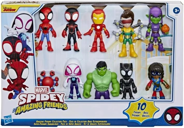 Toys+ Marvel Spidey & His Amazing Friends Action Figures, Multi-Color Plastic, 4-Inch, 10-Pack Collection Set, Ages 3+, Cartoon Theme