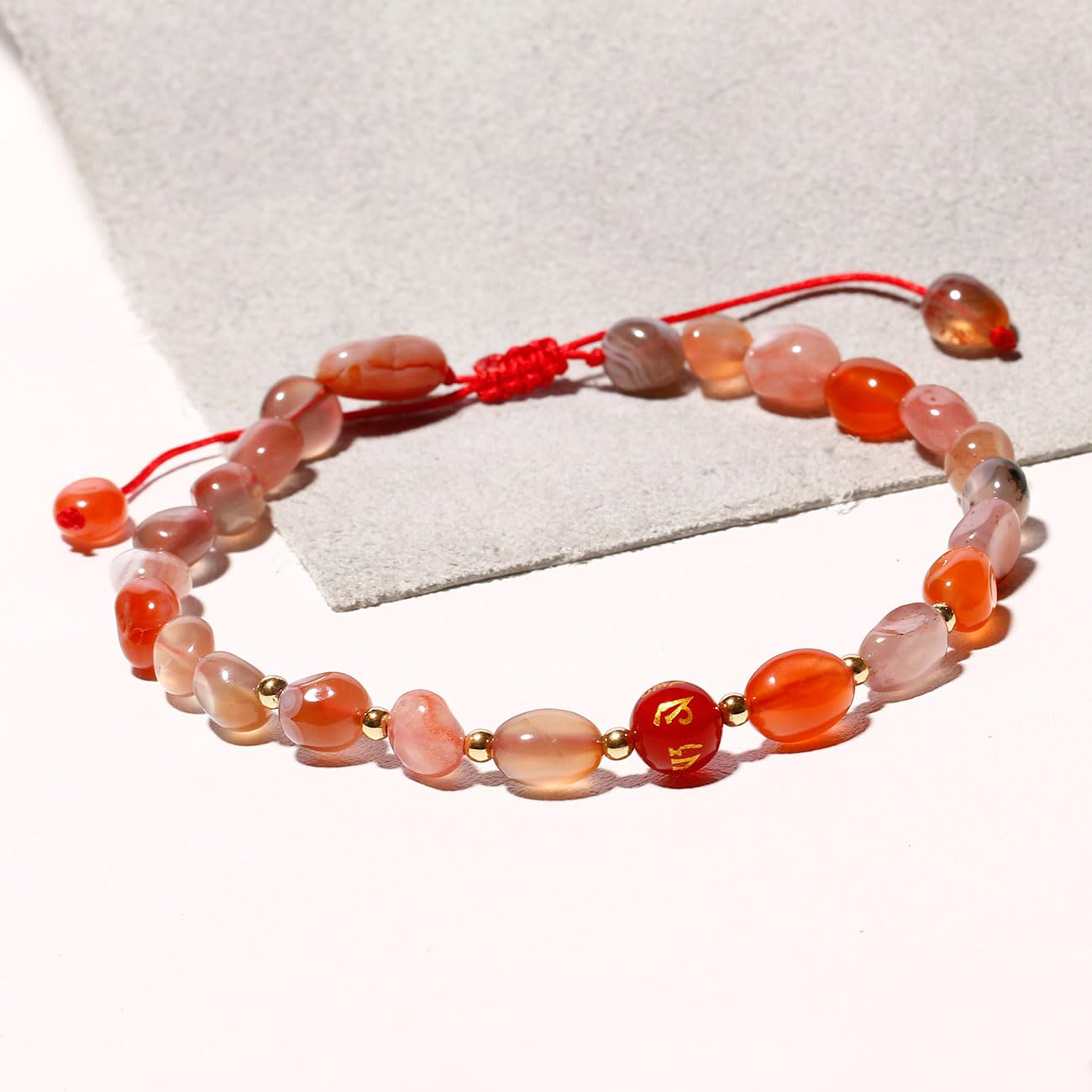 XHUUU Feng Shui Agate Beaded Anklet Protection Tumbled Crystals Ankle Bracelets for Women Beach Foot Jewelry Adjustable (Red Agate) - Image 3