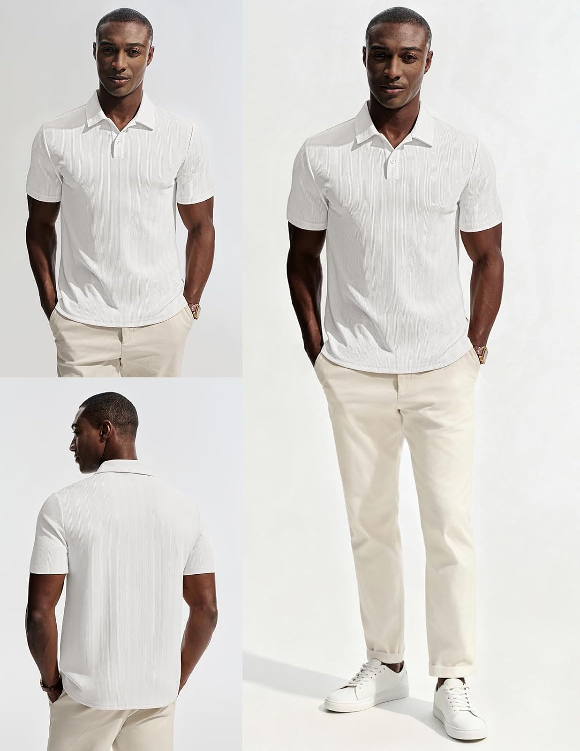 PJ PAUL JONES Mens Polo Shirts Short Sleeve Knit Polo Casaul Collared Polo Shirts Wrinkle-Free Golf Polo - Image 2