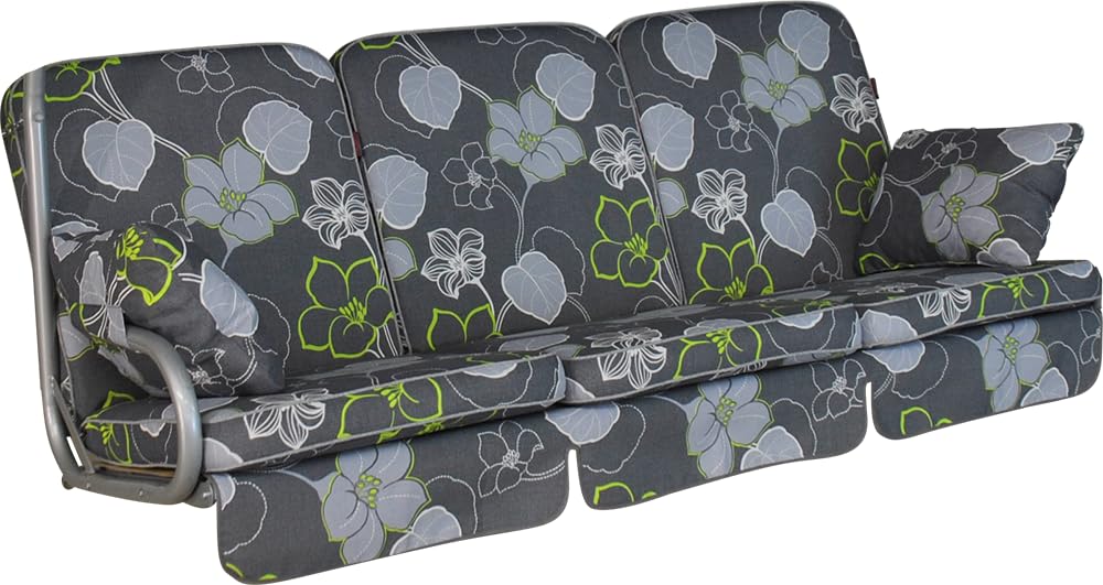 ANGERER Hollywoodschaukel Auflage Comfort – Ersatzauflage für 3-Sitzer Gartenschaukel – Polster für Schaukel zum Sitzen, Liegen & Entspannen, Made in Germany, hochwertiger Stoff, Grau-Grün geblümt