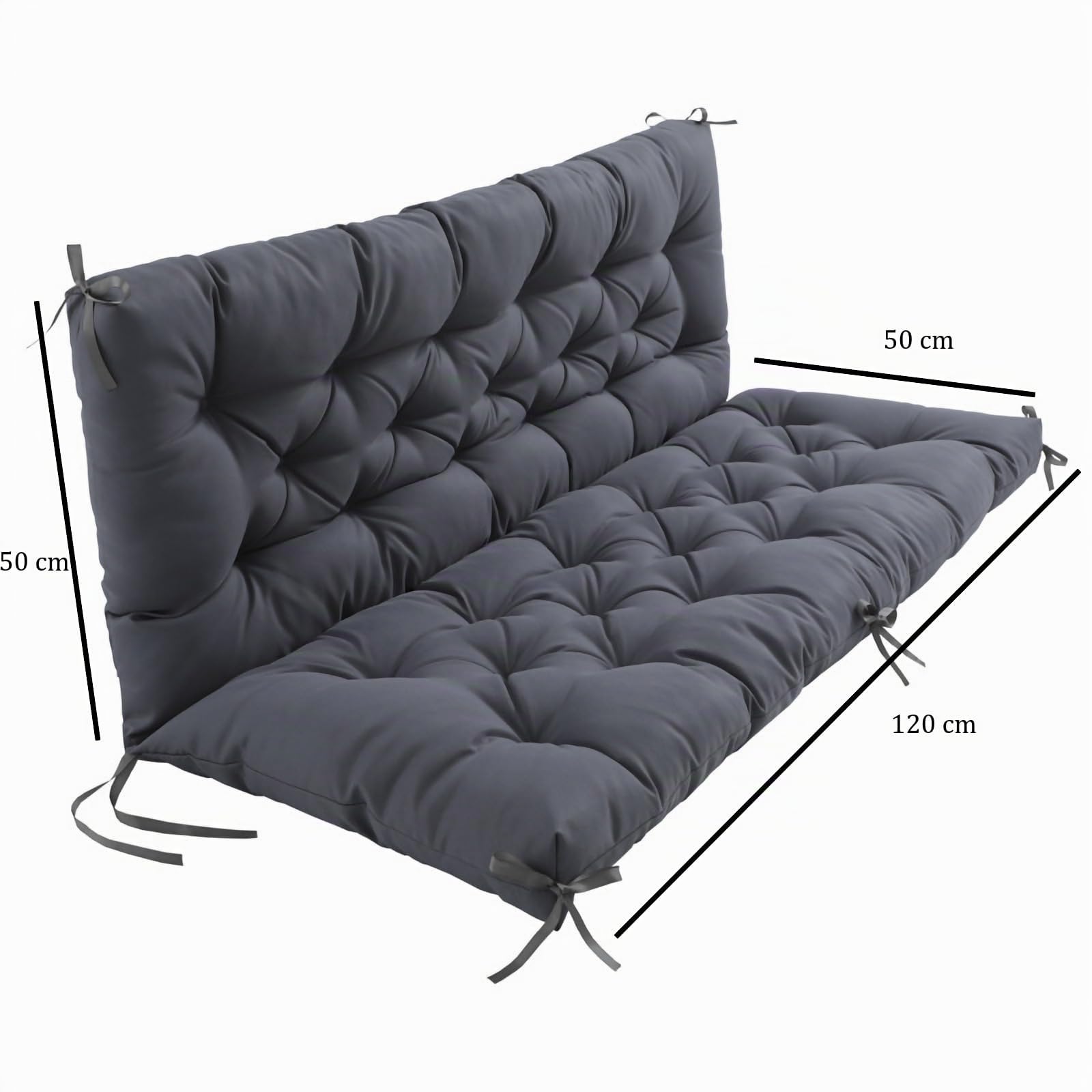 Ebeta Coussins pour bancs de Jardin, Coussin de Banc d'extérieur, Coussin de siège pour balancelle de Jardin, Coussin pour balancelle de Style Hollywood (Gris foncé, 120x50x50 cm)
