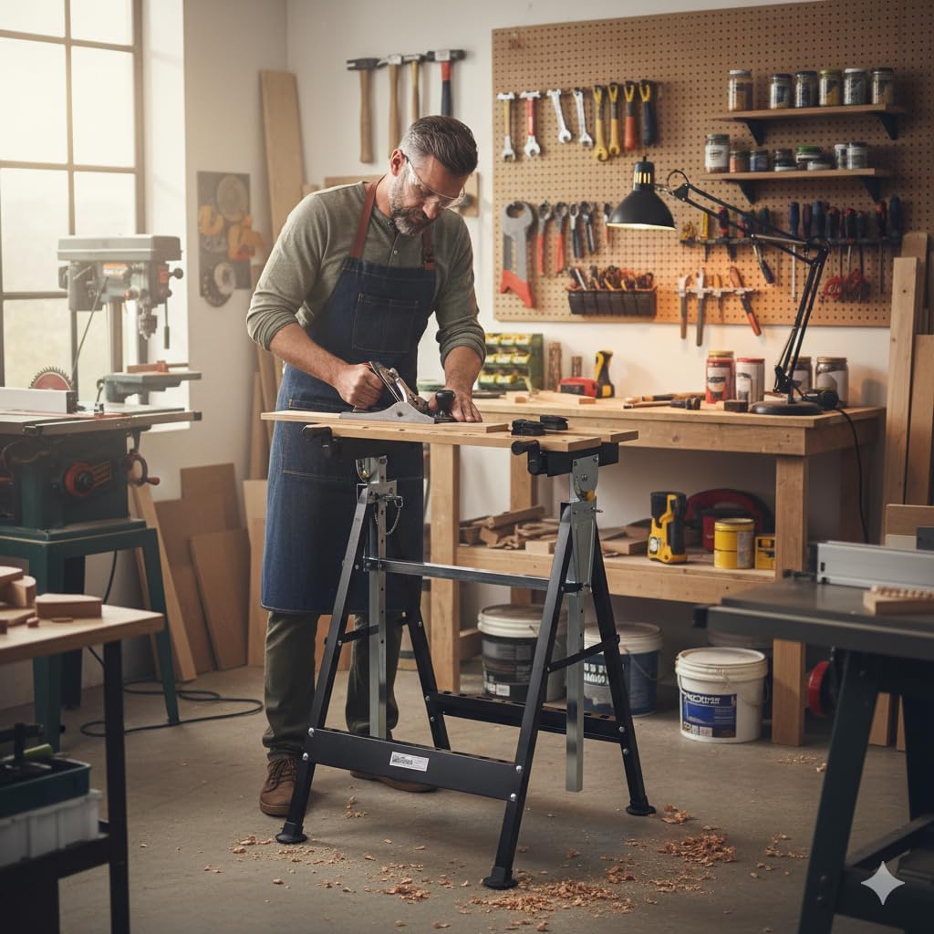 TRUTZHOLM Werkbank klappbar 7-Fach höhenverstellbar Werktisch Spanntisch mit Backen Arbeitstisch bis 100kg große Arbeitsfläche, zum Schleifen, Einspannen von Werkstücken, Sägen, Höhe bis 114 cm