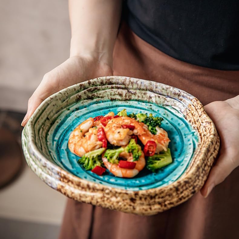 OWNKPM Special-Shaped Ceramic Plate 1 Pice – Green Ice Crack Glaze, Spiral Decorative Pattern, Heavy & Textured – Ideal for Dining Table, Coffee Table, Snacks, Sushi, Fruits, Jewelry & Key Storage - Image 2