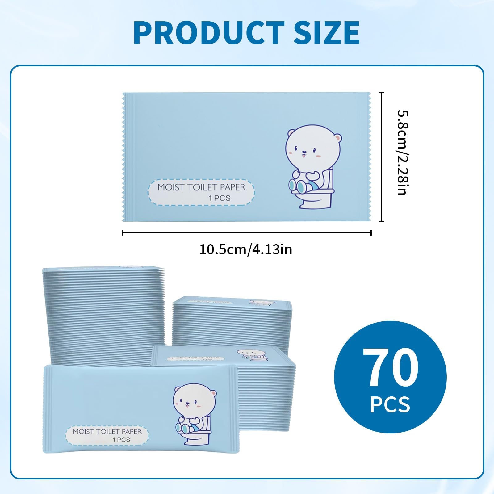 70 paños refrescantes empaquetados individualmente, papel higiénico húmedo empaquetado individualmente, papel higiénico húmedo, tamaño de viaje, paños de limpieza de viaje respetuosos con la piel para