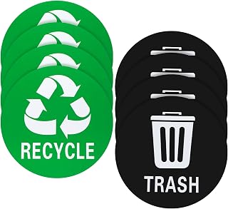 Ymapinc 8Pcs Trash and Recycle Stickers, 5 Inches Round Recycling Stickers Sign for Sorting, Waterproof Self Adhesive Vinyl Recycle Labels for Trash Can/Bins Indoor Outdoor Use