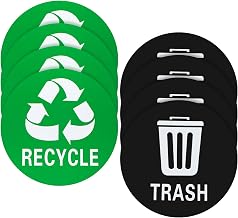8Pcs Trash and Recycle Stickers, 5 Inches Large Recycling Stickers Sign for Sorting, Waterproof Self Adhesive Vinyl Recycle Labels for Trash Can/Bins Indoor Outdoor Use, Green & Black
