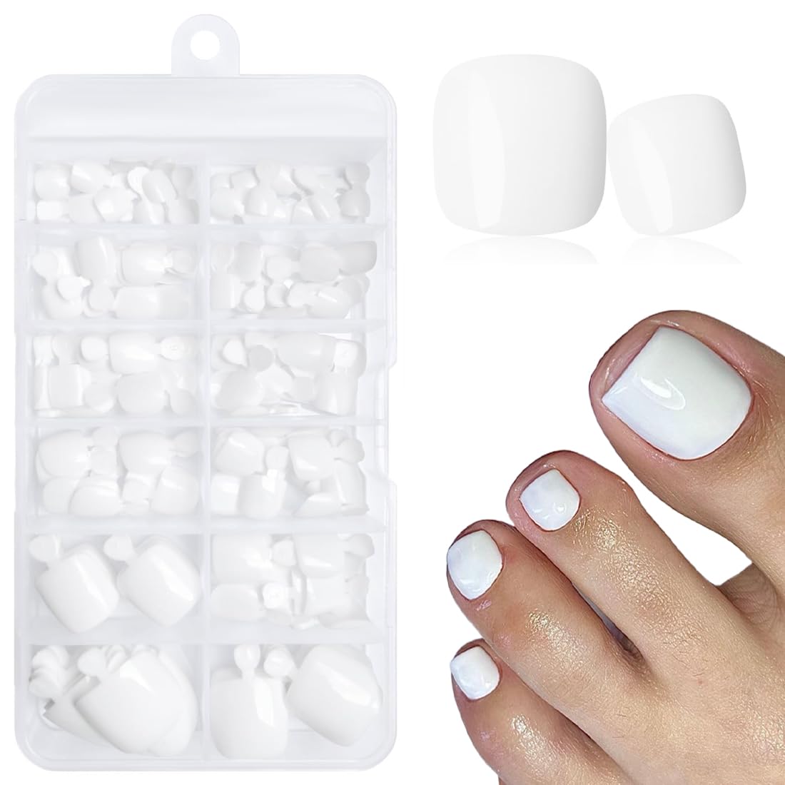 KAHZOR 120 pezzi Unghie Finte Corte Bianche per Piedi, con etichette adesive, Quadrate Opache, Copertura Completa, Press on Nail, Colla per Finte, Gel Unghie Adesive (bianco) - 2