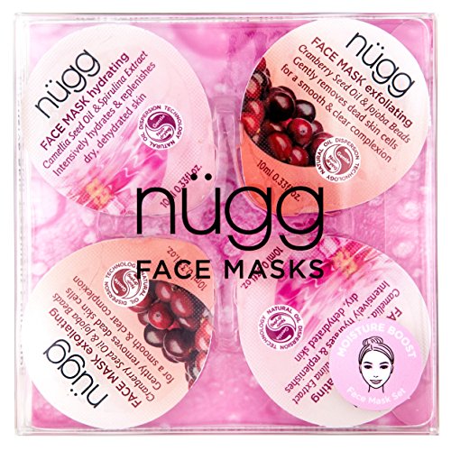 nügg Moisturizing Face Mask Kit for Dry and Dehydrated Skin: Set of 4 Face Masks for Instantly Softer, Smoother Skin; 4 Pack of Single Serve Pods (4x0.33 fl.oz.)