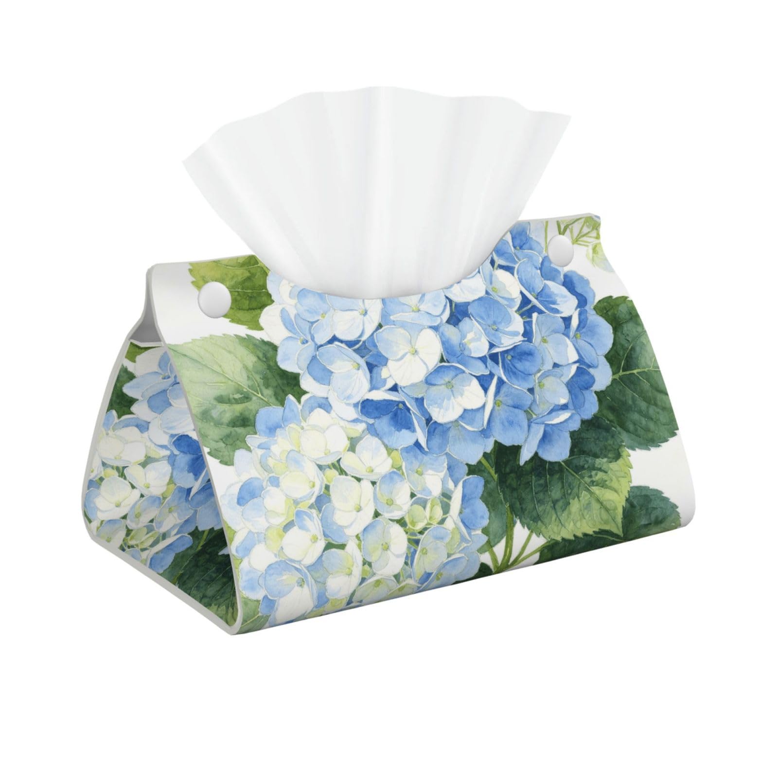 Blue Round Bloom Long Leather Tissue Box Cover-Waterproof PU Leather Tissue Holder for Bathroom, Decorative Rectangular Tissue Case