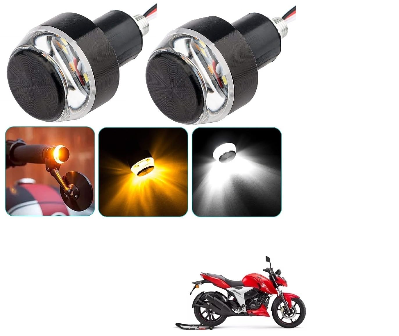 autoaddict auto addict bike and scooty handle bar end drl/white and yellow turn signal led light blinker indicator for tvs apache rtr 160 4v