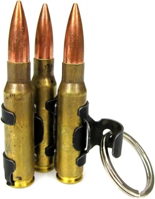 Patronen Schlüsselanhänger mit DREI MG-Patronen und Gurt - M60 Modell