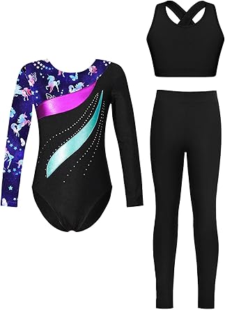 Alvivi Turnpakje voor meisjes, glitter-turnpak met shorts, haarband Alvivi Turnpakje voor meisjes, glitter-turnpak met shorts, haarband