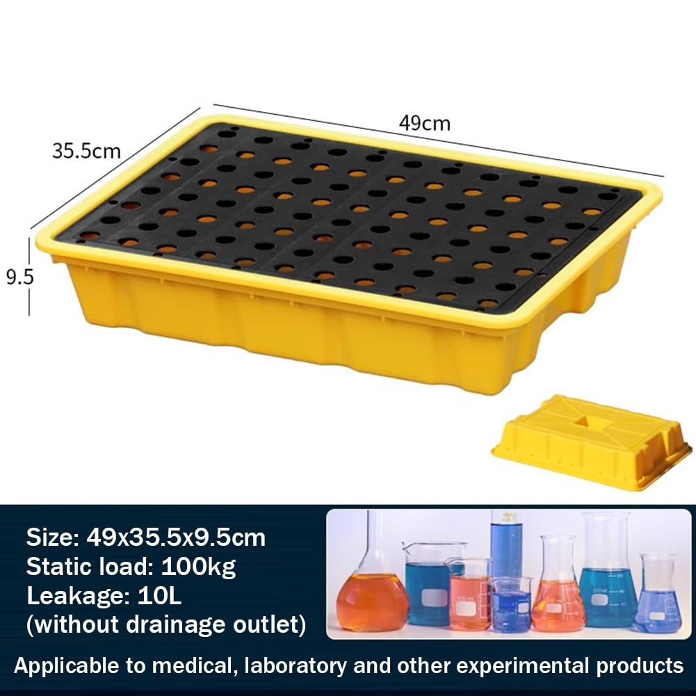 Piattaforma modulare di contenimento delle fuoriuscite con rete a griglia a prova di perdite pallet e pozzetto (66 x 36 x 12 cm) per deposito di prodotti chimici sicuri e uso industriale (49 x 35,5 x
