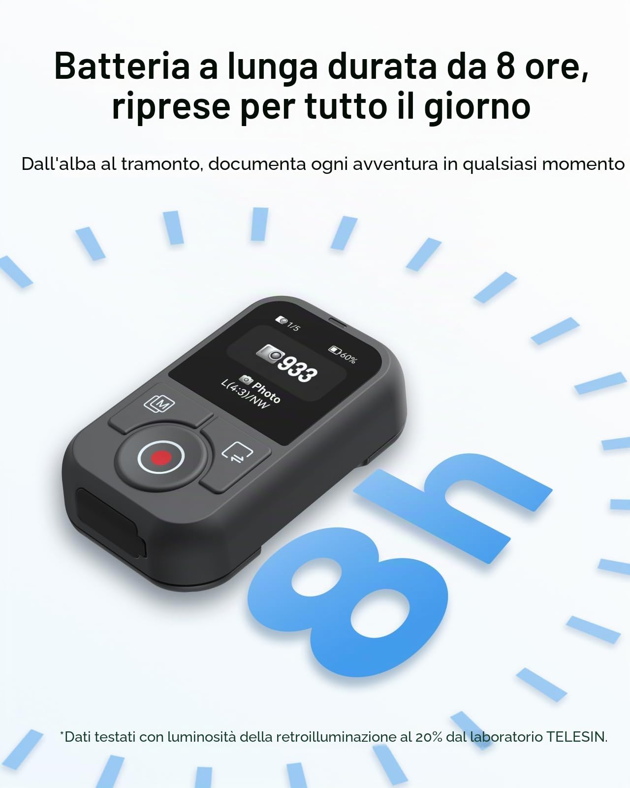 TELESIN Telecomando Bluetooth T13 per DJI Osmo Action 6/5 Pro/4 e Osmo 360, telecomando wireless per fotocamera HD a colori, 60 m di distanza, impermeabile, batteria 8H, controllo time-lapse video