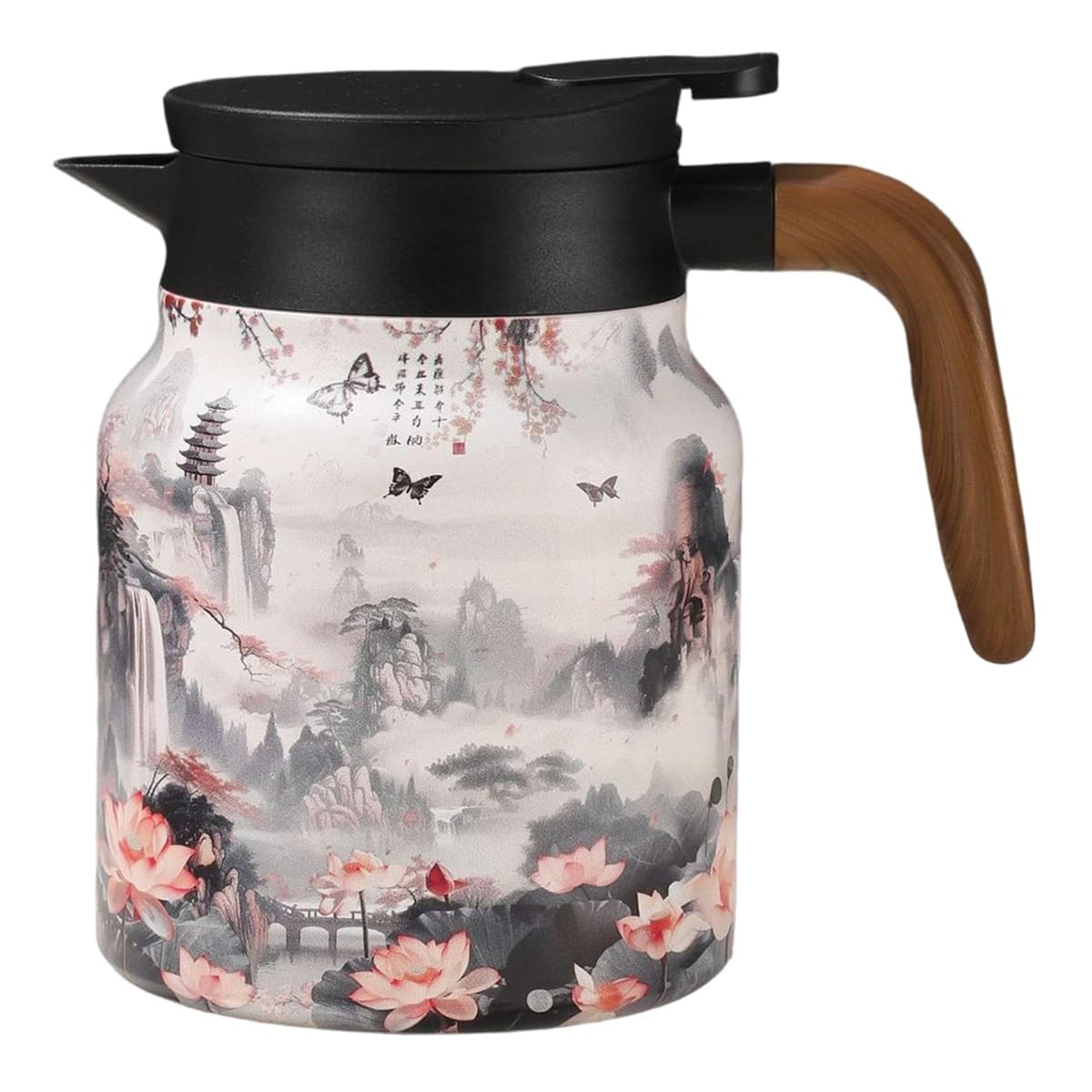 CTRLZS Stainless Steel Tea Kettle 1000ml Vintage Floral Design with Infuser Tea Separator Thermal Insulation Teapot for Hot Drinks A