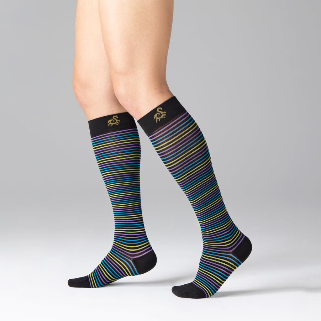 SOLIDEA Gambaletti STRIPE GAME ZENITH, Colore NERO, Calze a compressione graduata 15/21 mmHg Art. 0629A0